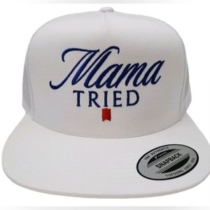 Mama Tried Flat Bill Trucker Mesh Snapback White Hat Cap Western Country Outlaw
